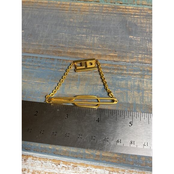 Gold Tone Swank Tie Bar Clip With Chain - Picture 2 of 4